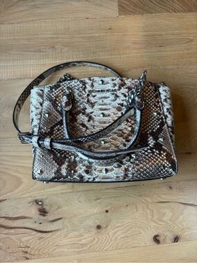 Michael Kors Ellis Large Python-Embossed Leather Satchel Bag